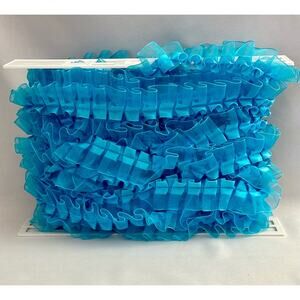 Ruffled pleated ribbon lace TURQUOISE poly satin trim NON-STRETCH 22yds